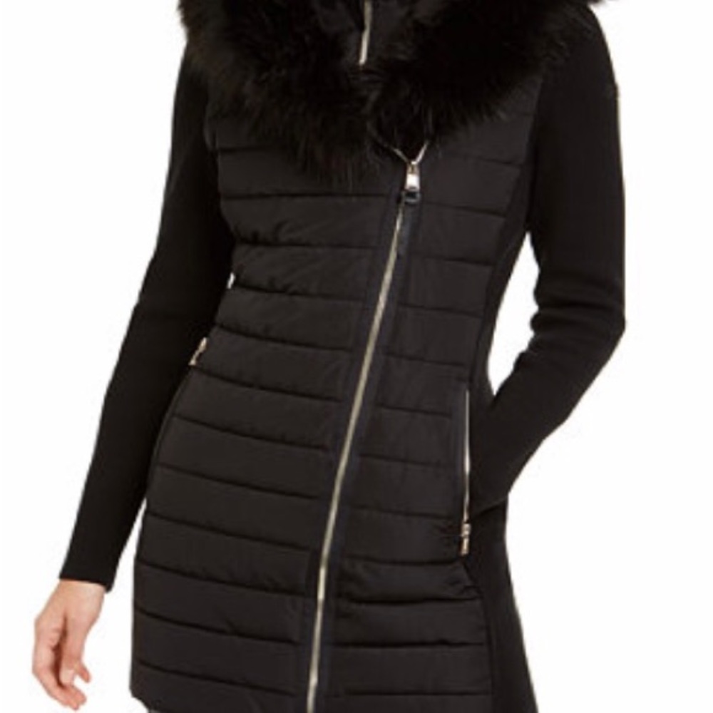 Calvin Klein Black Puffer Jacket with Faux Fur Collar